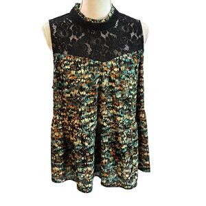 Daniel rainn Sleeveless floral Top with Lace Sz M